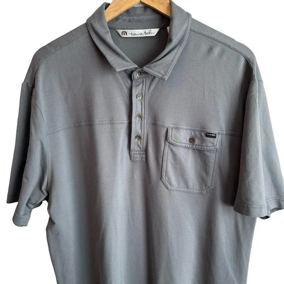 Men’s Travis Mathew Grey Golf Polo Short Sleeve Shirt Pocket Size XL - Picture 3 of 7